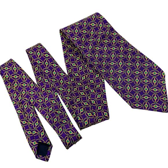 Brooks Brothers luxe chain buckle print 100% silk tie purple green gold 3.75” w - Picture 4 of 4